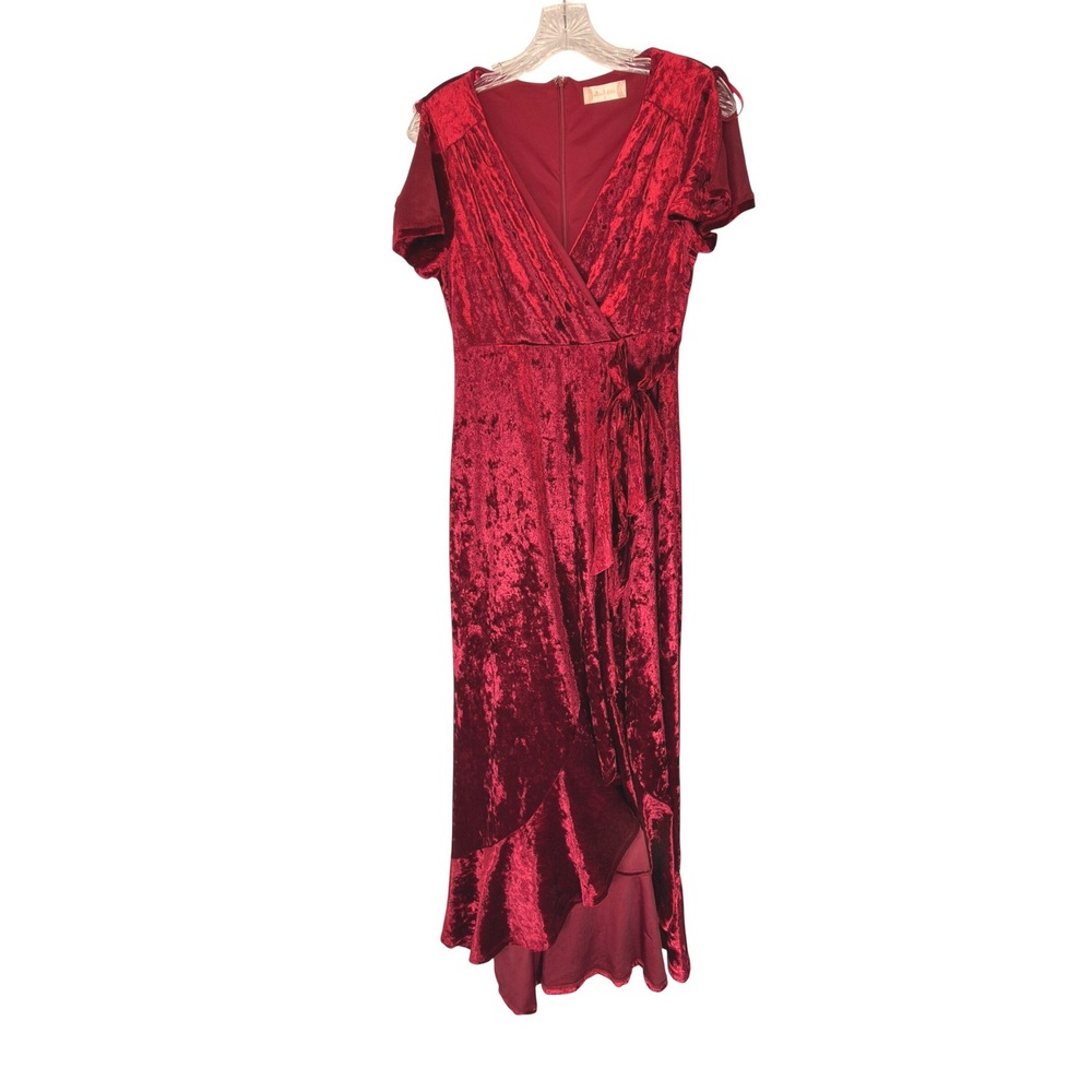 Altar'd State Maxi Gown Red Velvet Ruffle Formal Regency Short Sleeve Small